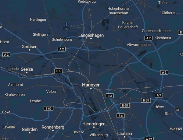 Karte der Region Hannover mit Langenhagen, Garbsen und Laatzen