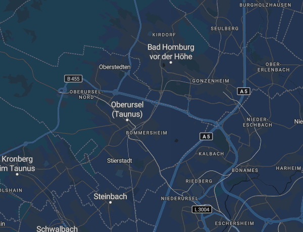 Karte des Hochtaunuskreises mit Bad Homburg und Oberursel