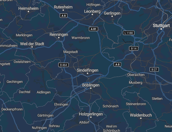 Karte des Landkreises Böblingen mit Böblingen, Sindelfingen und Leonberg