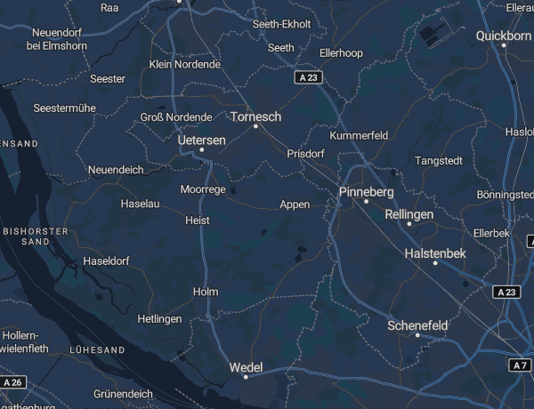 Karte des Kreises Pinneberg westlich von Hamburg