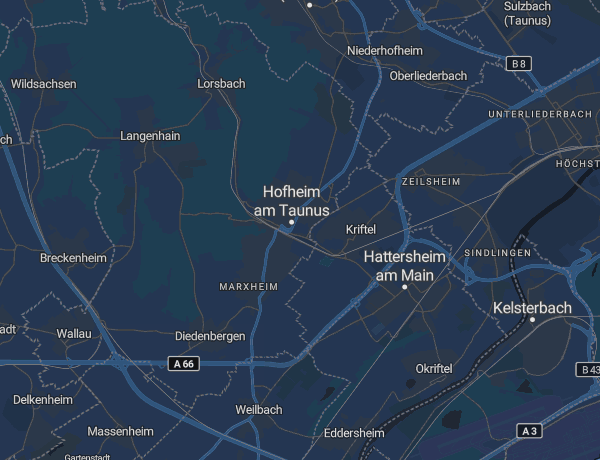 Karte des Main-Taunus-Kreises mit Hofheim, Eschborn und Hattersheim