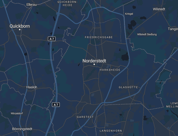 Karte von Norderstedt nördlich von Hamburg