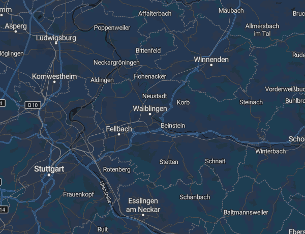 Karte des Rems-Murr-Kreises mit Waiblingen, Fellbach und Schorndorf